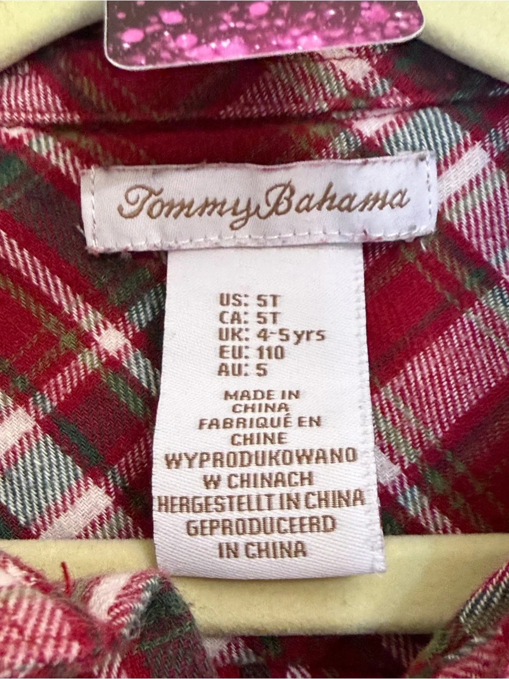 Tommy Bahama Boys Plaid Flannel Shirt Red Green Long Sleeve Button Down 5T